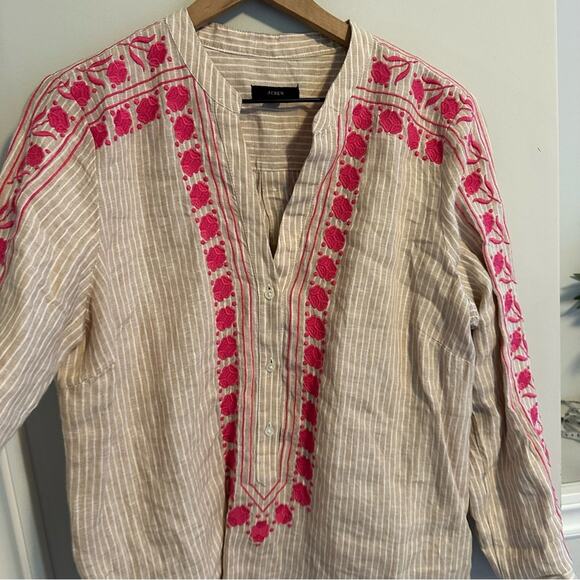 J. Crew Tan Pink Embroidered Linen Tunic Top Small - Picture 10 of 15